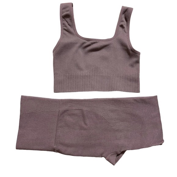 Joy Lab Women's High-Rise Ribbed Seamless Leggings & bralette in mauve size XS - Picture 2 of 6